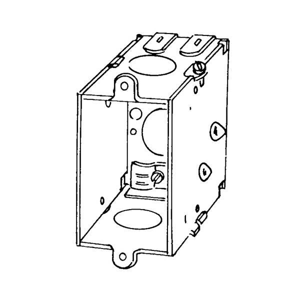 Appleton 384LE Gangable Square Corner Switch Box With Non-Metallic Sheathed CL-26 Cable Clamps, Steel, 12.5 cu-in, 7 Knockouts