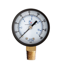 Blue Ribbon BR101D-204E Pressure Gauge, 2 in Dial, 0 to 100 psi, 1/4 in MNPT Lower Mount, /-3-2-3% Accuracy