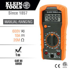 Klein MM300 Digital Multimeter, Manual-Ranging, 600V