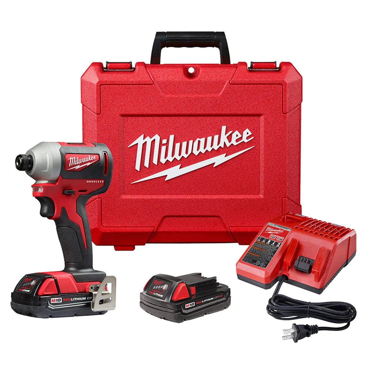 Milwaukee 2850-22CT M18 Compact Brushless 1/4 Hex Impact Driver Kit