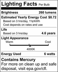 SATCO S1902 6W 9 in. T5 Fluorescent Light Bulb 4000 Kelvin with Mini Bi-Pin Base