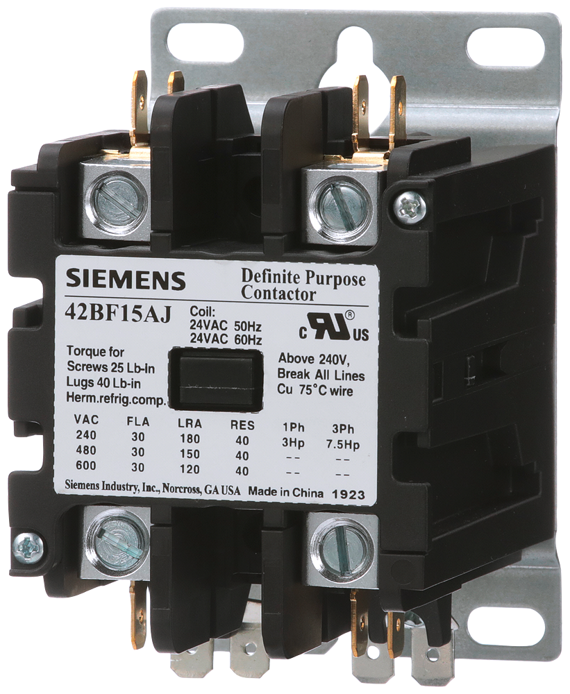 Siemens 42BF15AF 2-Pole 600 VAC 120 VAC Coil 180 Amp 5 Hp Open Type Definite Purpose Contactor