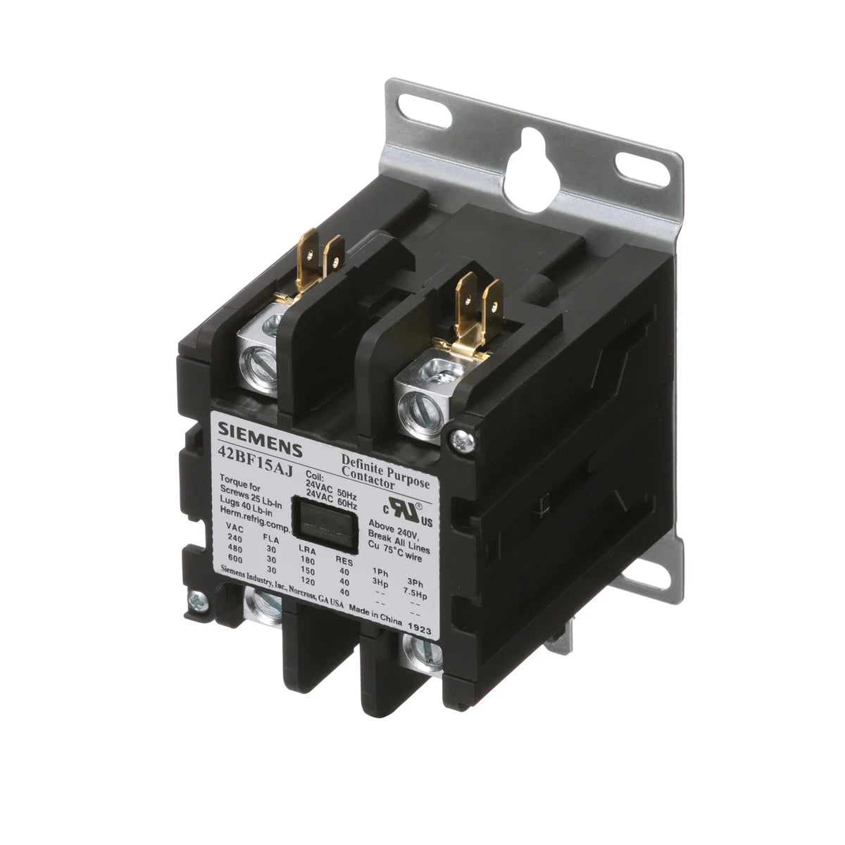 Siemens 42BF15AF 2-Pole 600 VAC 120 VAC Coil 180 Amp 5 Hp Open Type Definite Purpose Contactor