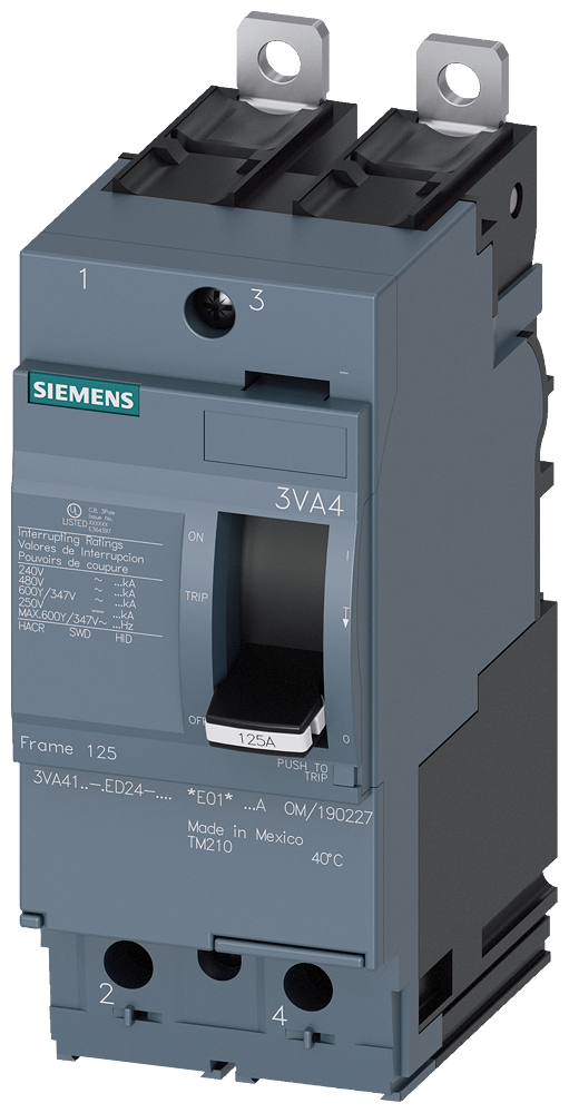 Siemens 3VA4110-4ED24-0AA0 BRKR 3VA41 100 A 2 Pole Circuit Breaker