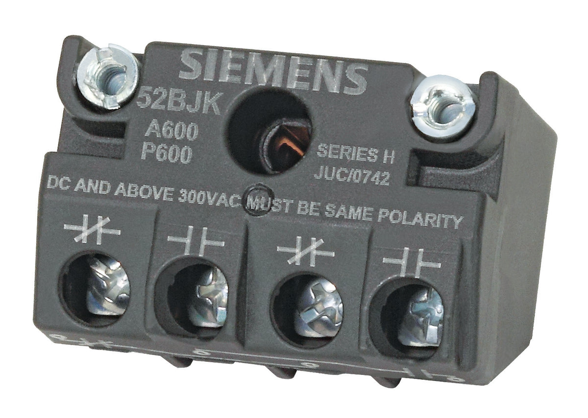 Siemens 52BJKP Heavy Duty Contact Block, 1NC Contact, 10/5 A at 600 VAC/VDC Contact, For Use With Siemens 30 mm Pushbutton