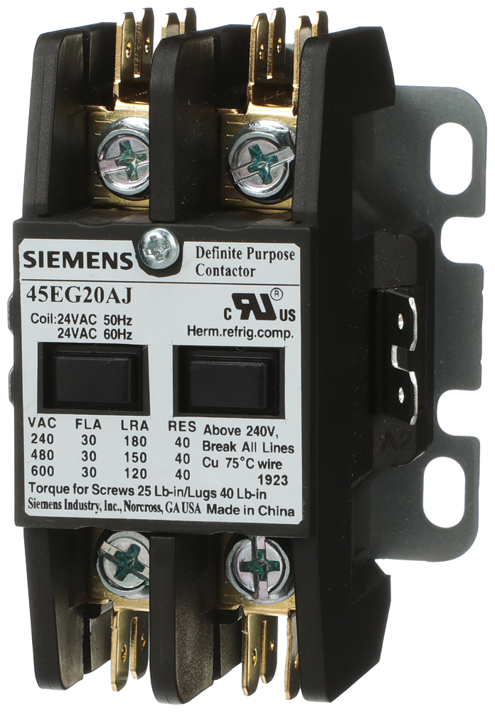 Siemens 45EG20AJ Contactor, 45DP, 30A, 2P, 24V Coil