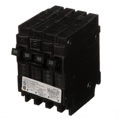 Siemens Q22050CT Triplex Circuit Breaker, Single-Pole 20A, 2-Pole 50A Common-Trip, 120/240V AC, Plug-In, 10kA