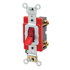 Leviton 1221-7PR Industrial Grade Self Grounding Back and Side Wired Red 20 Amp 277 Volt Toggle Pilot Light