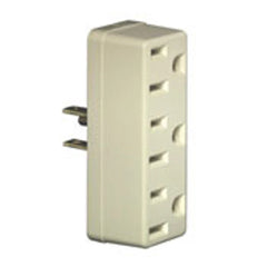 Leviton 697-I 125 Volt 15 Amp 2-Pole 3-Wire NEMA 5-15R Ivory Urea Plastic Grounding U-Ground Single to Triple Tap Adapter