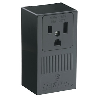 Leviton 5378 250 Volt 50 Amp 2-Pole 3-Wire NEMA 6-50R 3 Hp Black Thermoplastic Surface Mount Straight Blade Receptacle