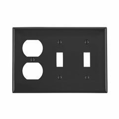 Leviton 80721-E 3-Gang 2-Toggle 1-Duplex Device Combination Wallplate Standard Size Black