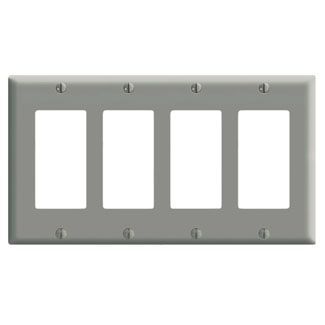 Leviton 80412-GY 8.19 x 0.22 x 4.5 Inch 4-Gang Standard Receptacle Wallplate