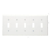 Leviton 80723-I 5-Gang Toggle Device Switch Wallplate Standard Size Ivory