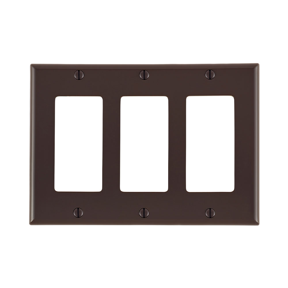 Leviton 80411-N 3-Gang Standard Size Thermoplastic Nylon Brown GFCI Device Mount Decora Wallplate