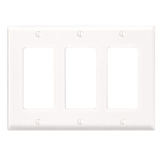 Leviton 80411-NW 3-Gang Smooth White Thermoplastic Nylon Device Mount Standard Receptacle Wallplate