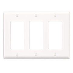 Leviton 80411-NW 3-Gang Smooth White Thermoplastic Nylon Device Mount Standard Receptacle Wallplate