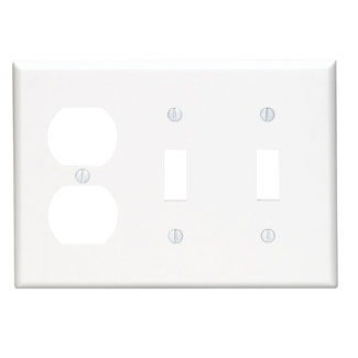 Leviton 80721-W Combination Wallplate 3-Gang 2-Toggle 1-Duplex Device Standard Size