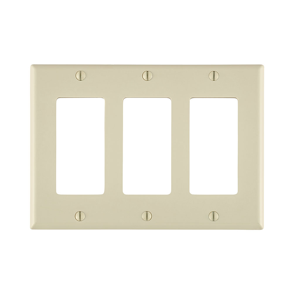 Leviton 80411-NT 3-Gang Standard Size Thermoplastic Nylon Light Almond GFCI Device Mount Decora Wallplate