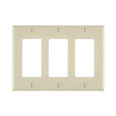 Leviton 80411-NT 3-Gang Standard Size Thermoplastic Nylon Light Almond GFCI Device Mount Decora Wallplate