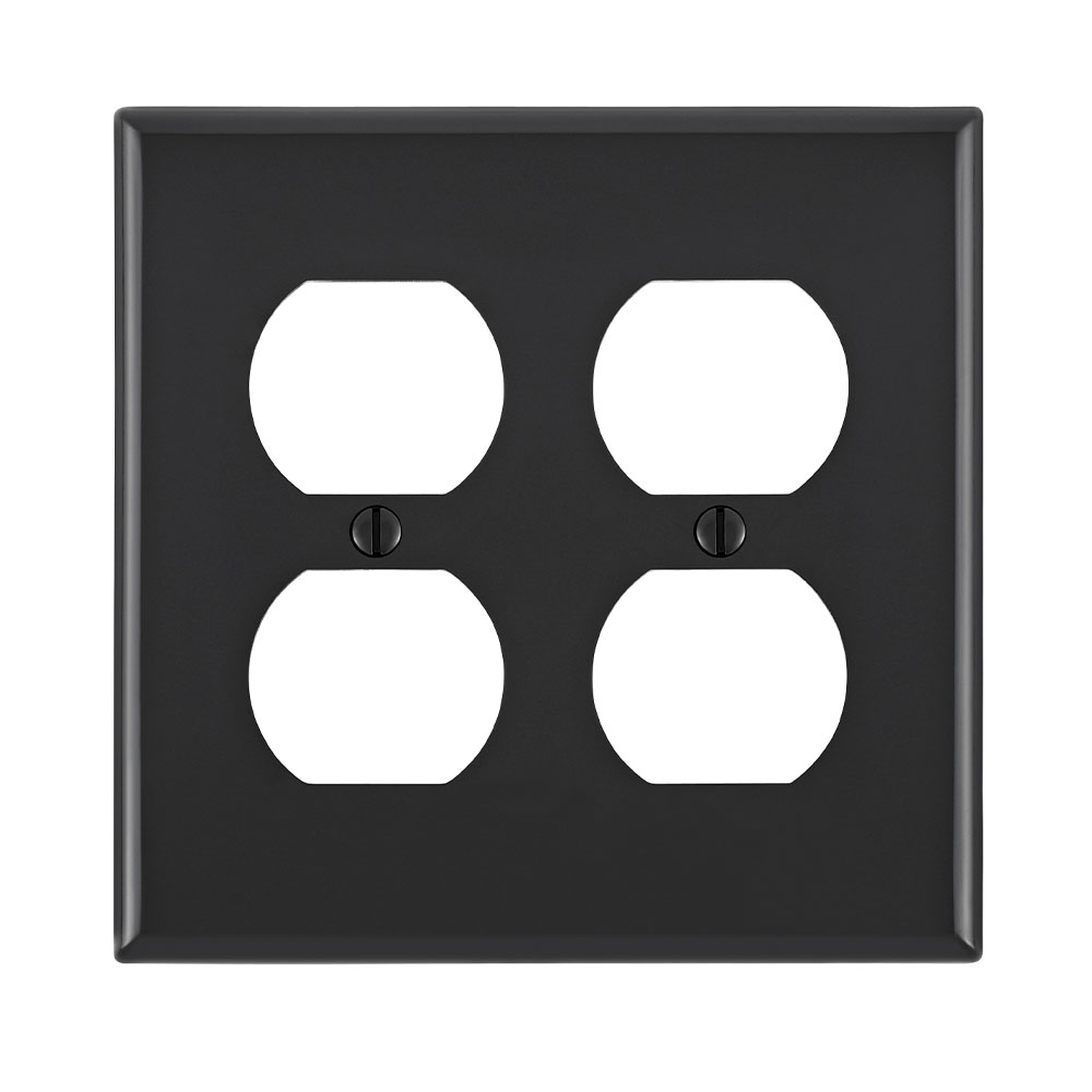 Leviton 80716-E 2-Gang Smooth Black Nylon Device Mount Standard Duplex Receptacle Wallplate