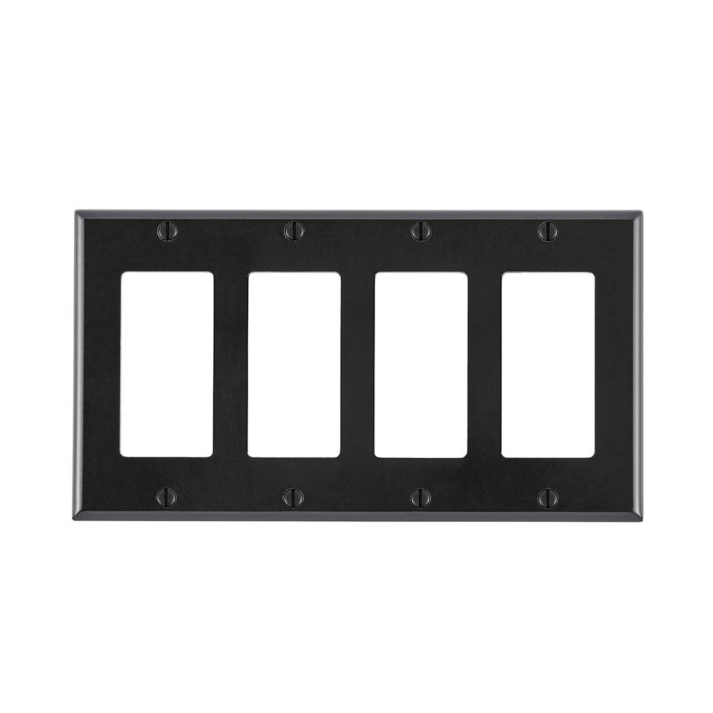 Leviton 80412-E 4-Gang Smooth Black Thermoset Device Mount Standard Wallplate