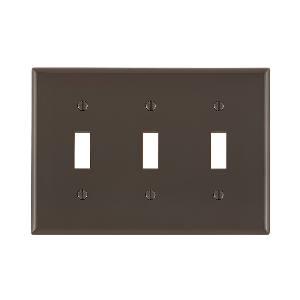 Leviton 80711 3-Gang Toggle Device Mount Switch Standard Size Thermoplastic Nylon Brown Wallplate