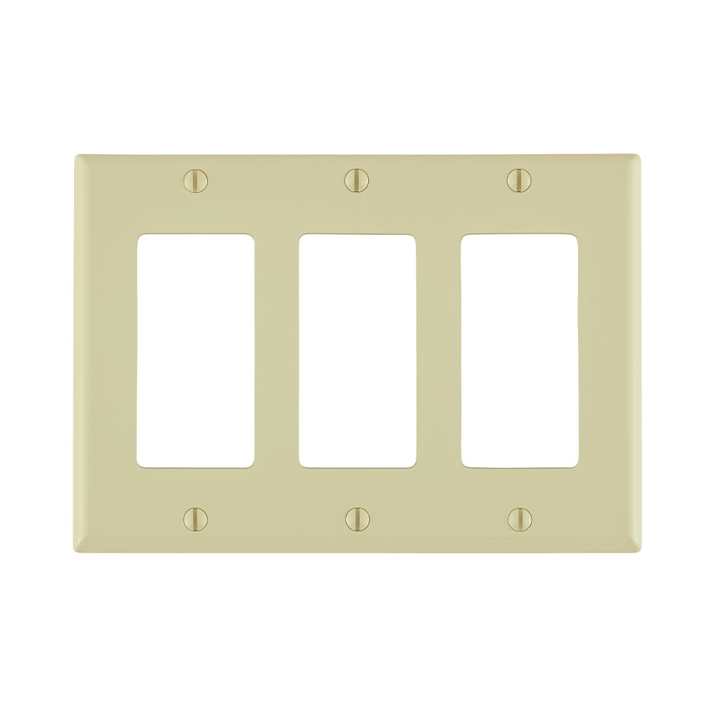 Leviton 80411-NI 3-Gang Smooth Ivory Thermoplastic Nylon Device Mount Standard Receptacle Wallplate