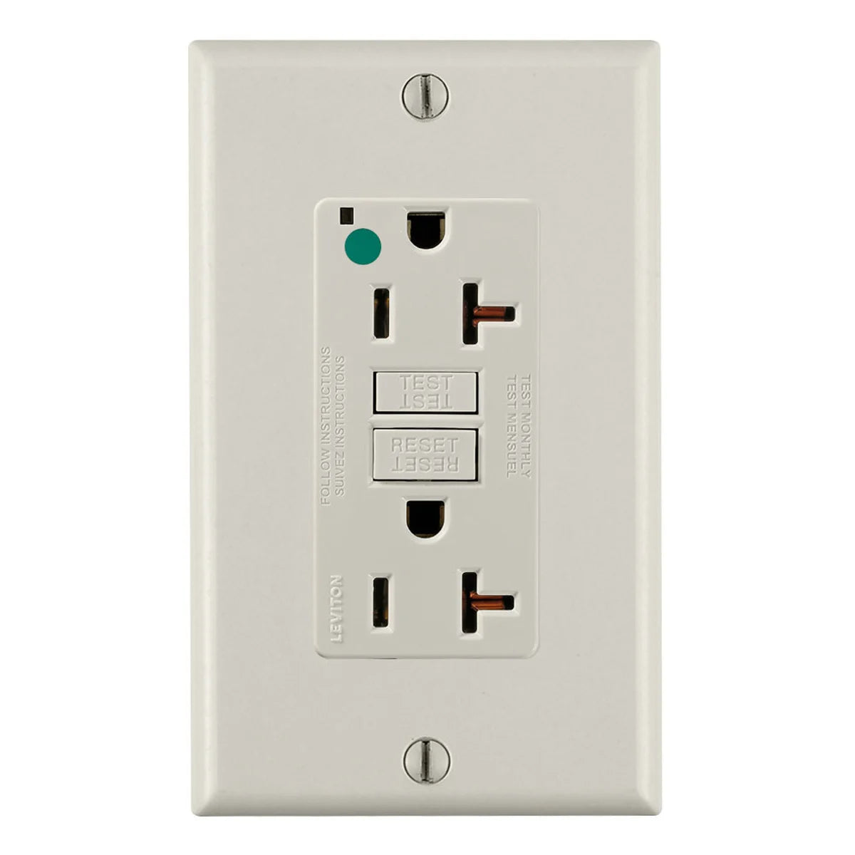 Leviton GFNT2-HGT SmartlockPro Slim Self-Test GFCI Receptacle 20 Amp 125 Volt NEMA 5-20R