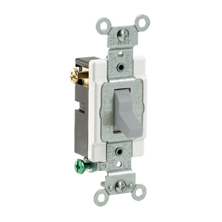 Leviton CS315-2GY 15 Amp 120/277 Volt Toggle 3-Way Commercial Spec Grade Grounding Side Wired Grey AC Quiet Switch