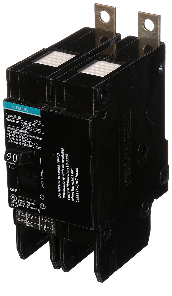 Siemens BQD290 2-Pole 90 Amp 480 VAC 14 kA Circuit Breaker