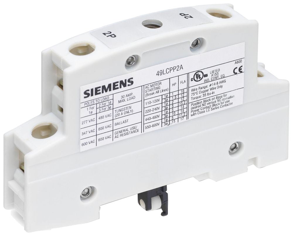 Siemens 49LCPP2A Power Pole 2 N.O. Kit Class LC Electrically Held Lighting Contactor H2