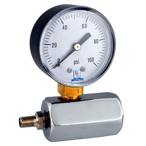 Blue Ribbon BRGT-100 Standard Gas Pressure Test Gauge Assembly, 100 psi, 3/4 in FNPT Connection