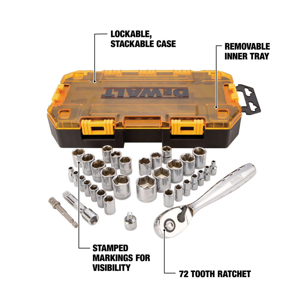 DeWalt DWMT73804 34pc Socket Set, 1/4 & 3/8 Drive