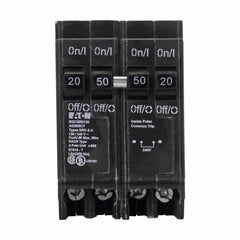 EATON BQC2502120 Type BQC Quadplex Circuit Breaker, 120/240 VAC, (2) 20 A, (1) 50 A, 10 kA Interrupt, 4 Poles, Common/Thermal Magnetic Trip