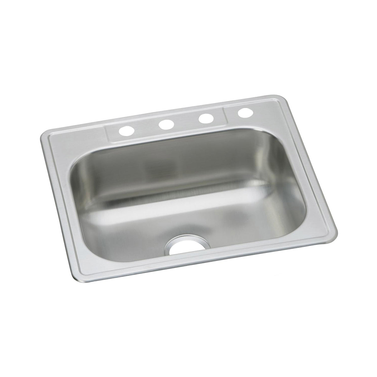 Elkay DSE125224 Dayton Kitchen Sink, Rectangular, 4 Faucet Holes, 25 in W x 22 in D x 8-1/16 in H, Top Mount, Stainless Steel