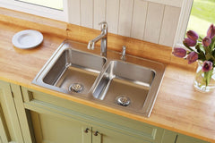 Elkay LR33224 Lustertone Classic Stainless Steel 33 x 22 x 8-1/8 4-Hole Equal Double Bowl Drop-In Sink