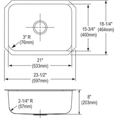 Elkay DCFU2115 Dayton Stainless Steel 23-1/2 x 18-1/4 x 8, Single Bowl Undermount Sink