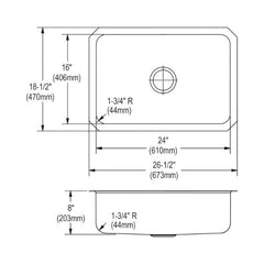 Elkay DCFU2416 Kitchen Sink 24 in L x 16 in W x 8 in D Bowl Replacement MPN