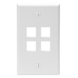 Leviton 41080-4WP Single-Gang QuickPort Wall Plate, 4-Ports, White