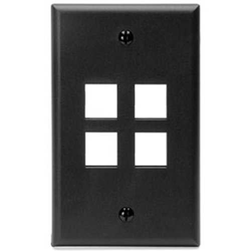 Leviton 41080-4EP Single-Gang QuickPort Wall Plate, 4-Port, Black