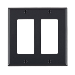 Leviton 80409-NE Standard Size Wallplate, 2 Gangs, Black