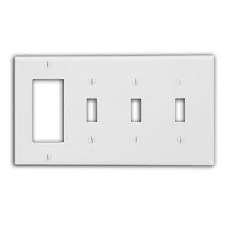 Leviton 80732-W 4-Gang 3-Toggle 1-Decora/GFCI Device Standard Size Thermoplastic Nylon White Combination Wallplate