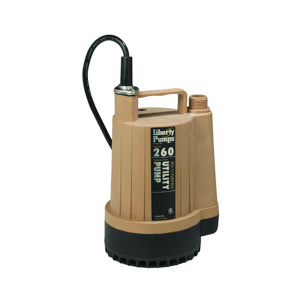 Liberty Pumps 260-2 Manual Submersible Utility Pump With 25 Ft L Power Cord 15 GPM Flow Rate 3/4 In NPT Outlet 260-2