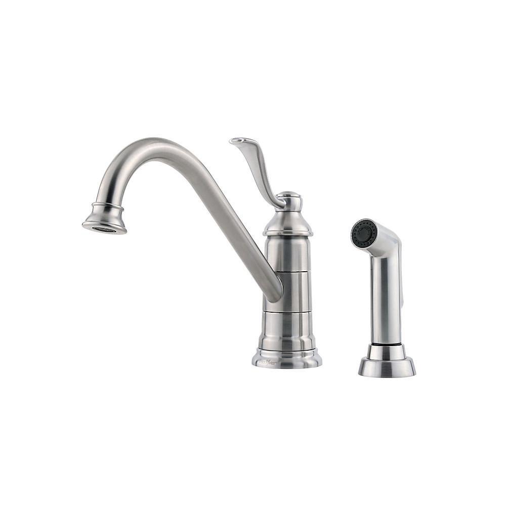 Pfister LG34-4PS0 Portland Single Handle Kitchen Faucet with Side Spray in Stainless Steel