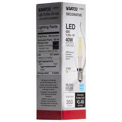 SATCO S29923 4W CA11 LED Bulb Candelabra E-12 Base 2700 Kelvin 360 Degree Dimmable 120V