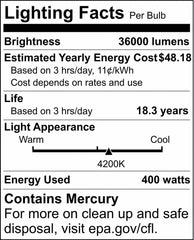 SATCO S5843 400W ED28 HID Light Bulb with Mogul Base