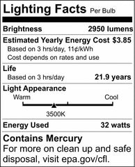 SATCO S8419 32W 48 in. T8 Fluorescent Light Bulb 3500 Kelvin with Medium Bi-Pin Base