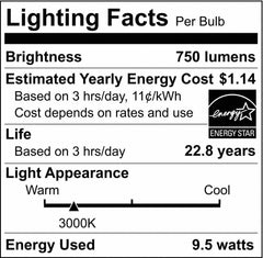 SATCO S9621 9.5W BR30 Dimmable LED Light Bulb with Medium Base in Frosted/Soft White