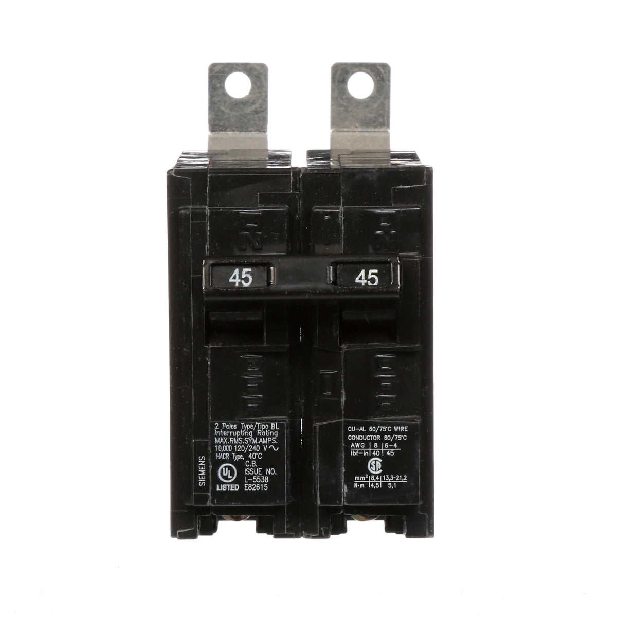 Siemens B245 Low Voltage Molded Case Circuit Breaker 120/240 VAC 45 A 10 kA Interrupt 2 Poles