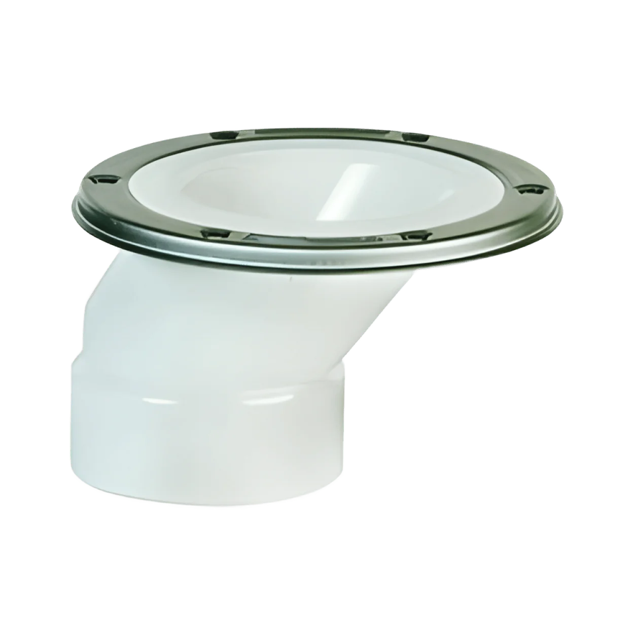 Sioux Chief 889-POM 4 ID, 3 Hub, PVC Body, 430 Stainless Steel Swivel Ring, Offset, Flush to Floor, Open